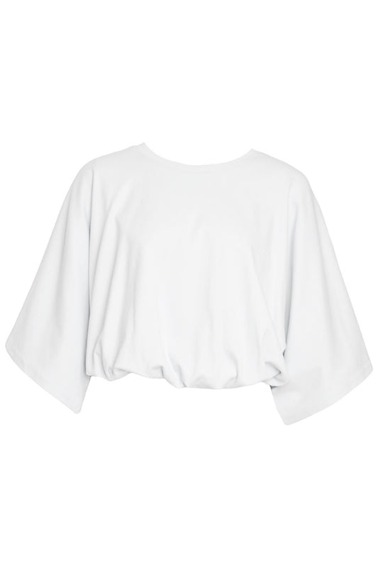 White Bubble Hem Wide Sleeve T-Shirt