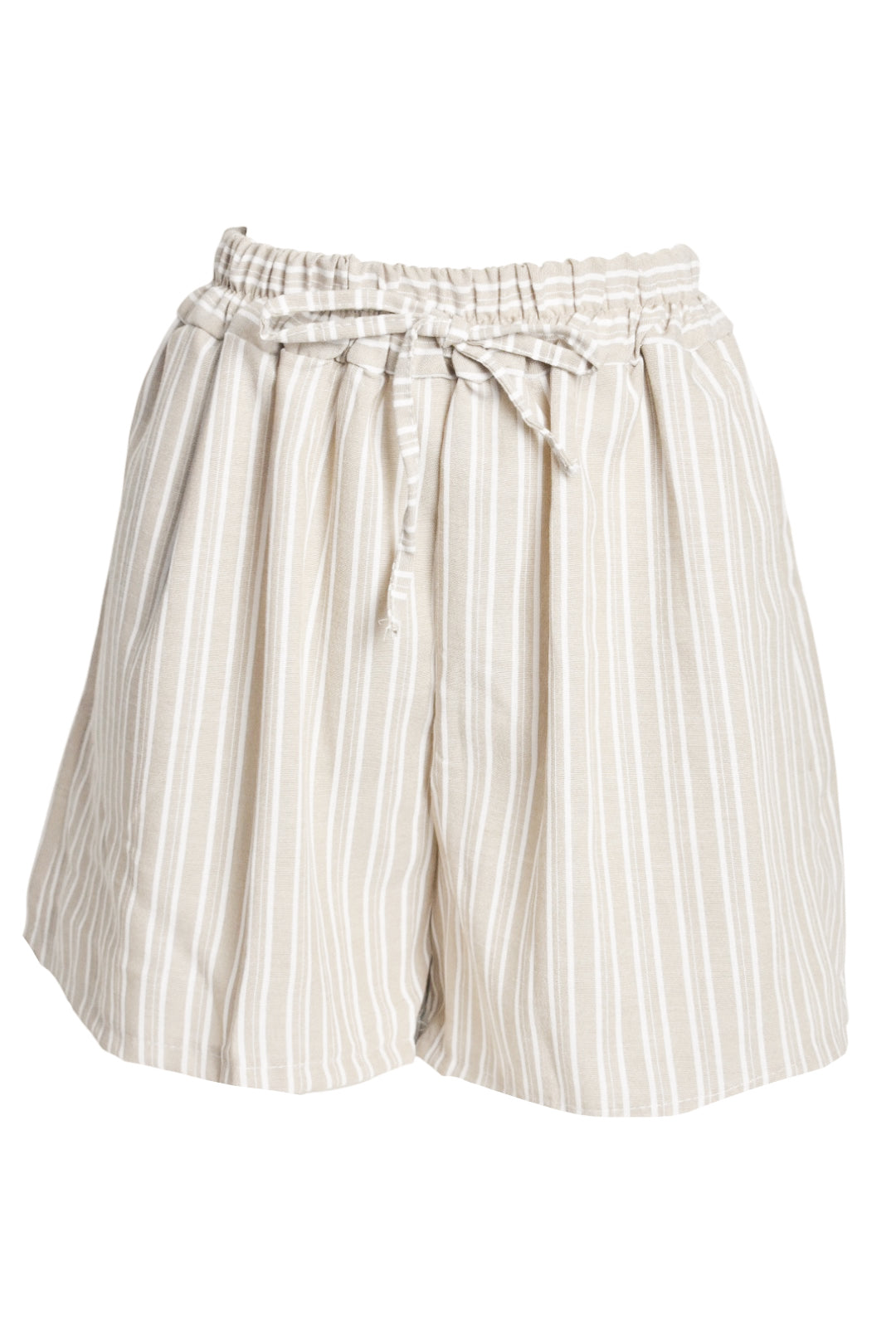 Beige Striped Wide Leg Shorts