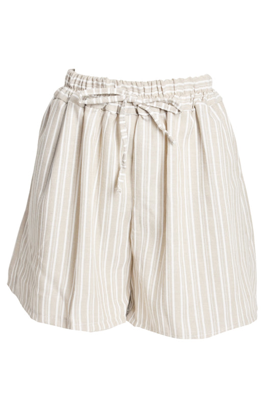 Beige Striped Wide Leg Shorts