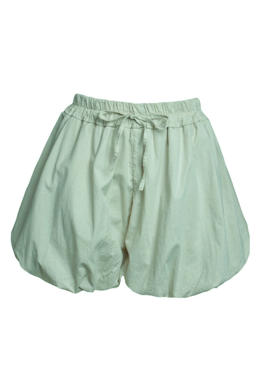 Green Plain Bubble Hem Shorts