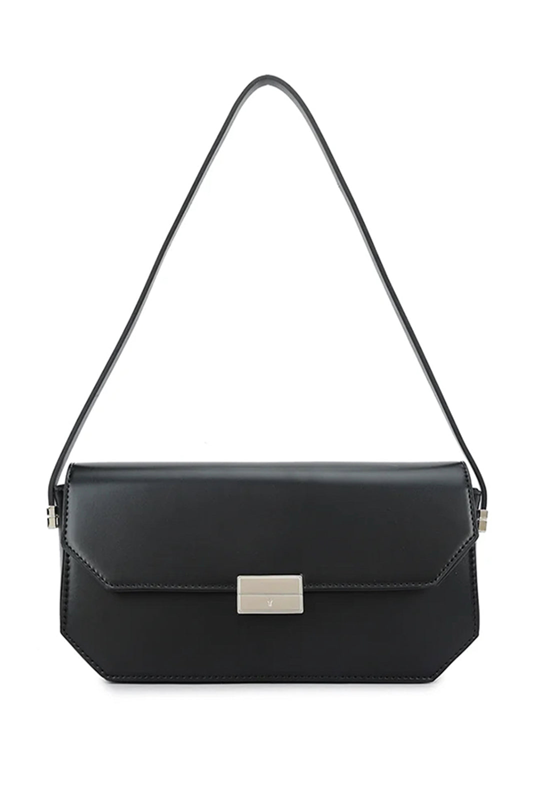 Black Rectangle Silver Clasp Shoulder Bag