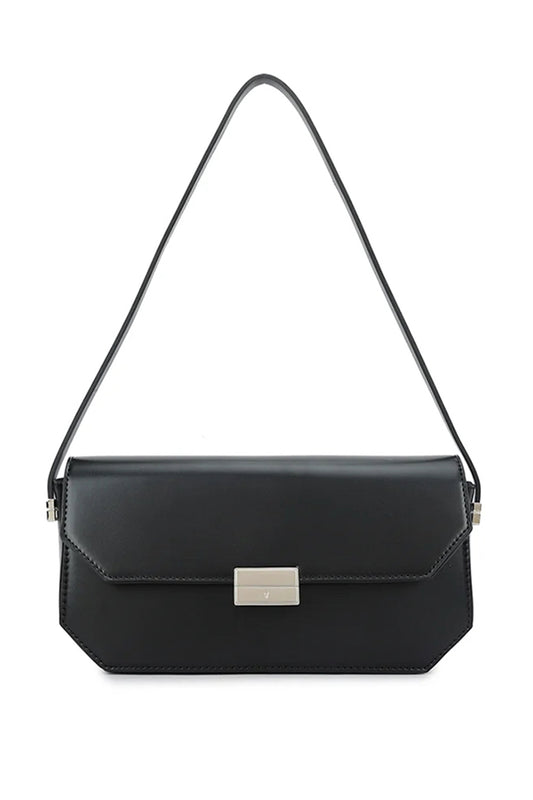 Black Rectangle Silver Clasp Shoulder Bag