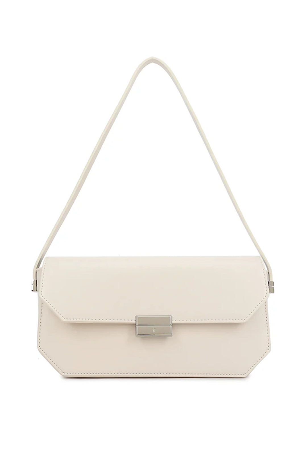 Cream Rectangle Silver Clasp Shoulder Bag