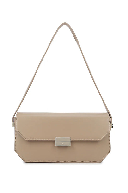 Nude Rectangle Silver Clasp Shoulder Bag