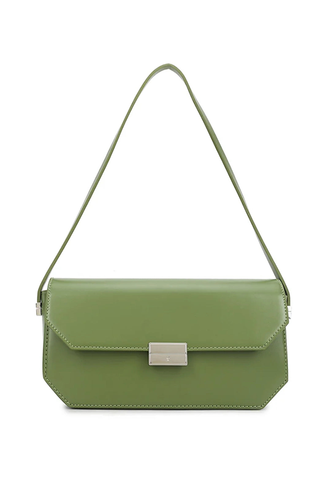 Olive Rectangle Silver Clasp Shoulder Bag