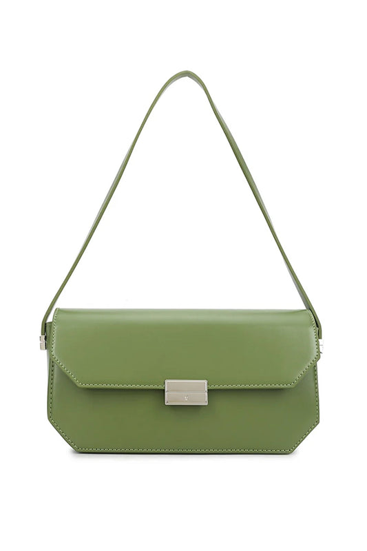 Olive Rectangle Silver Clasp Shoulder Bag