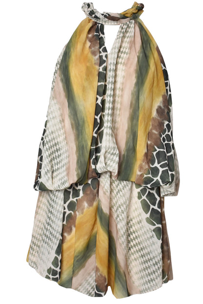 Khaki Reptile Print Bubble Playsuit