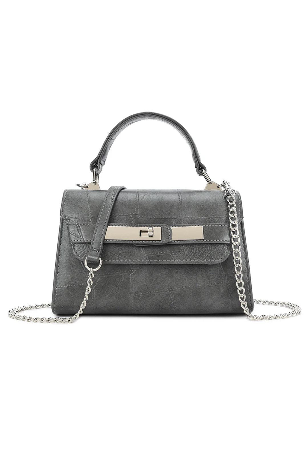 Grey Metal Panel Grab Handle Bag