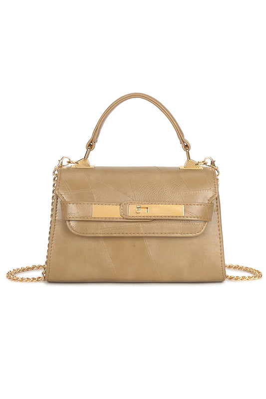 Taupe Metal Panel Grab Handle Bag
