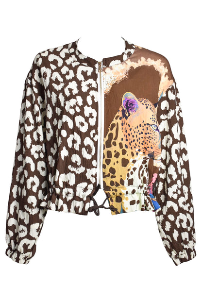 Brown Leopard Print Zip Up Bomber Jacket