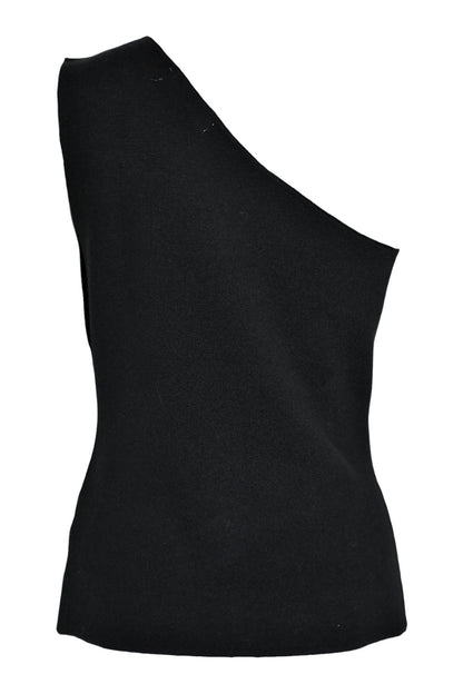 Black Knitted Gold Button One Shoulder Top