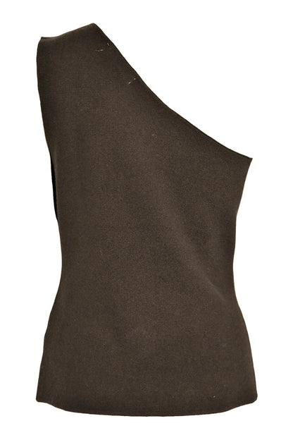 Brown Knitted Gold Button One Shoulder Top