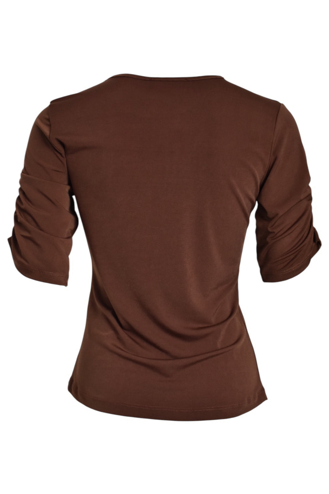 Brown Gold Button Ruched Side T-Shirt