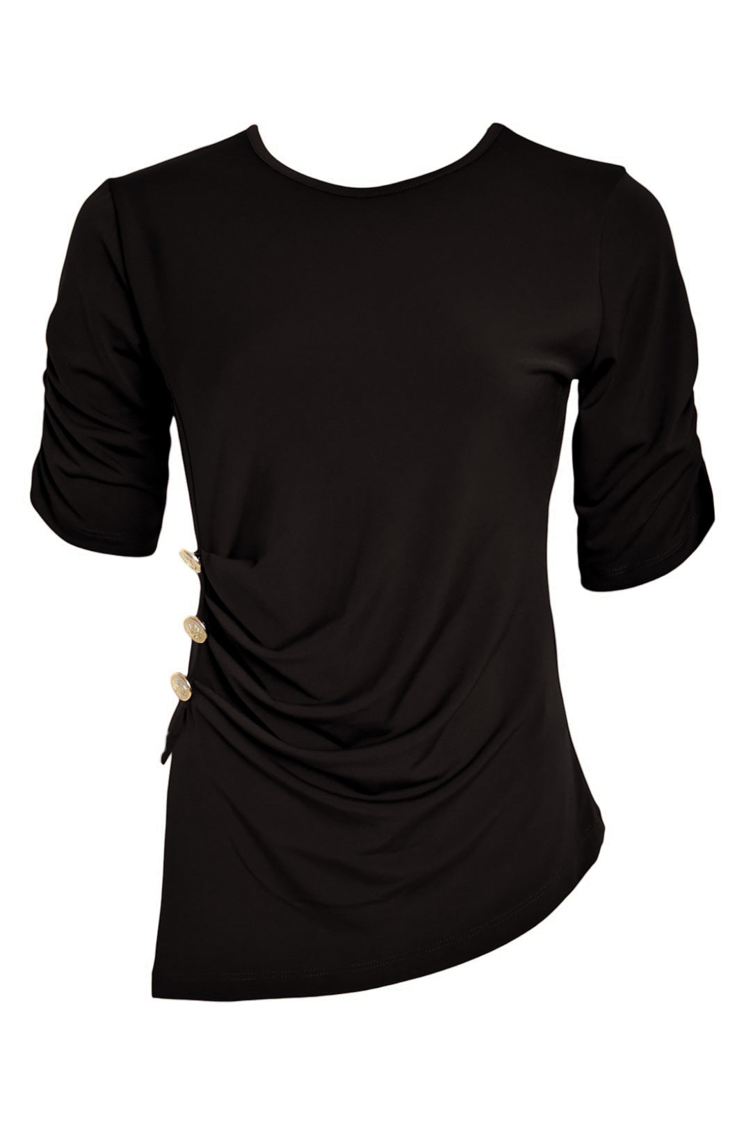 Black Gold Button Ruched Side T-Shirt