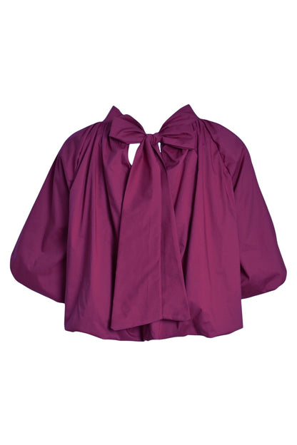 Wine Bubble Hem Tie Blouse