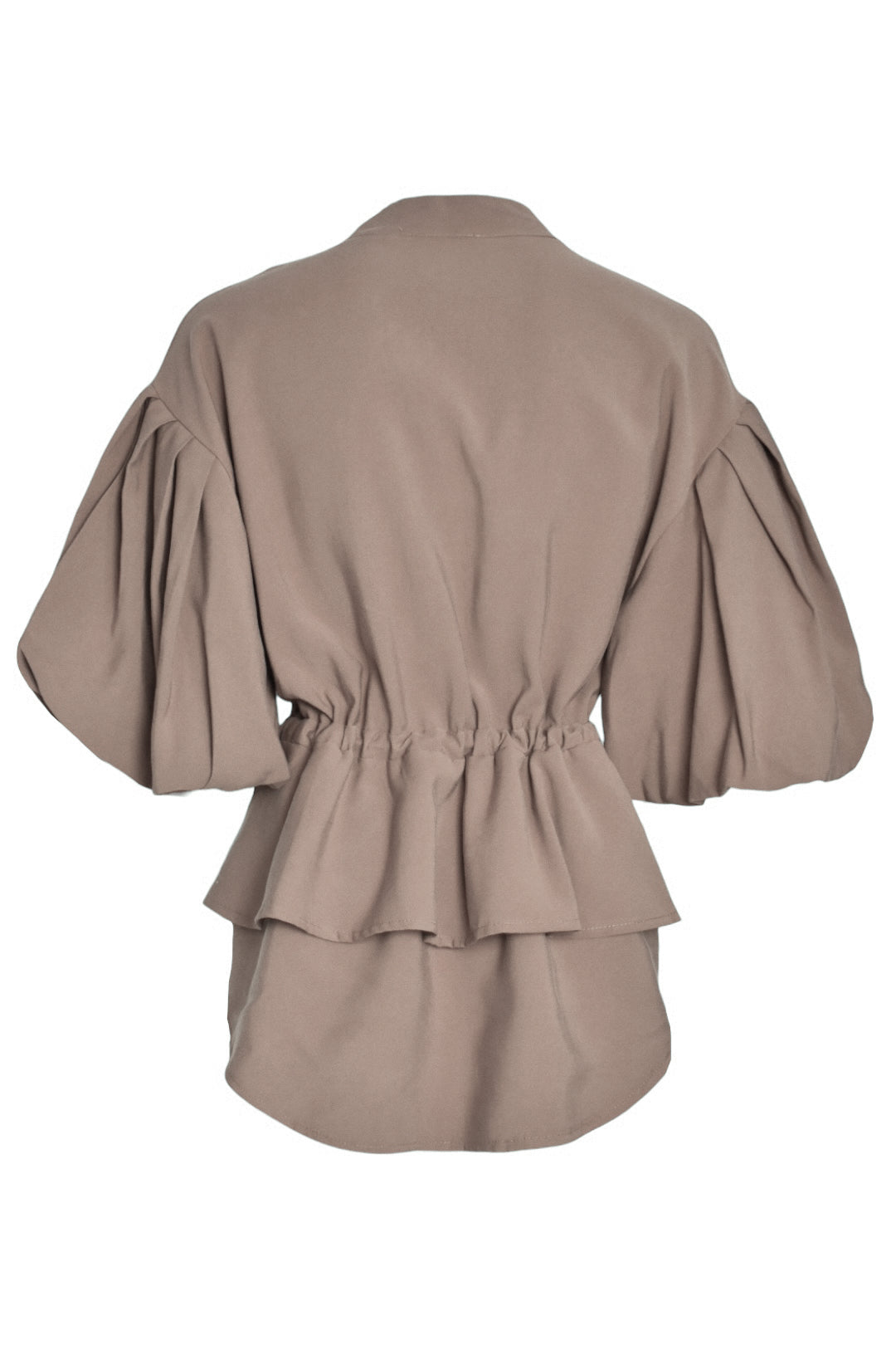 Taupe Dipped Hem Tie Waist Zip Up Top