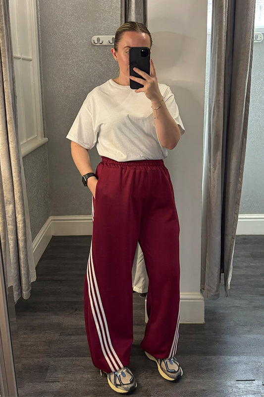 Wine Diagonal Striped Side Joggers