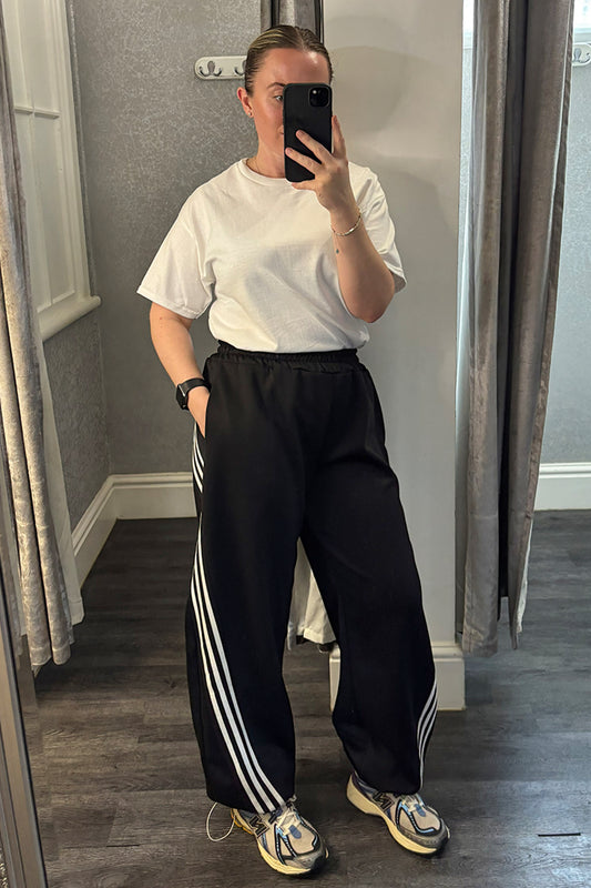 Black Diagonal Striped Side Joggers