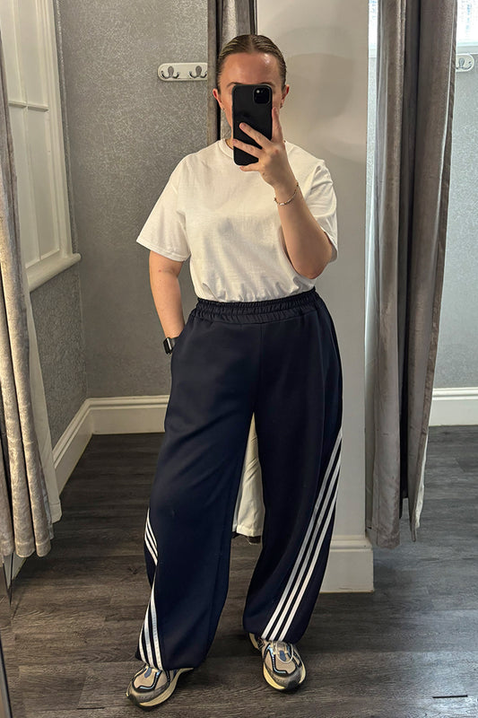 Navy Diagonal Striped Side Joggers