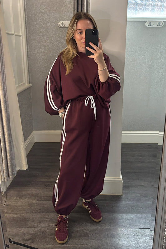 Wine Striped Cuffed Joggers Loungesuit