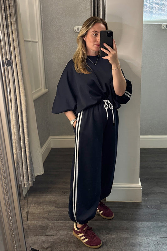 Navy Striped Cuffed Joggers Loungesuit