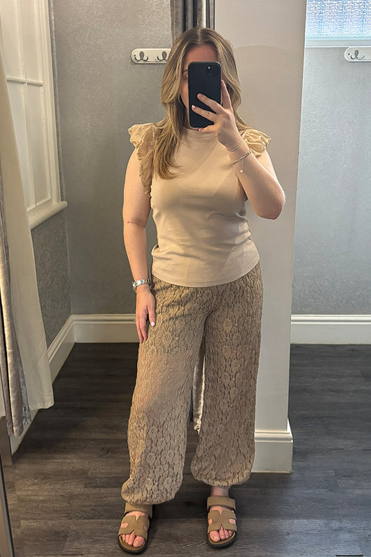 Taupe Lace Cuffed Balloon Trousers