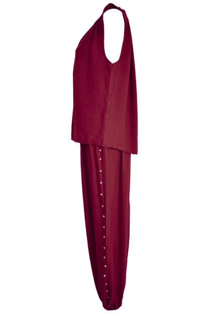 Wine Stud Detail Vest & Cuffed Trousers Co-ord