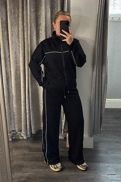 Black & White Contrast Piping Loungesuit