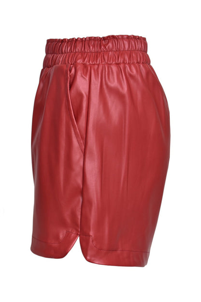 Burgundy Faux Leather Runner Shorts