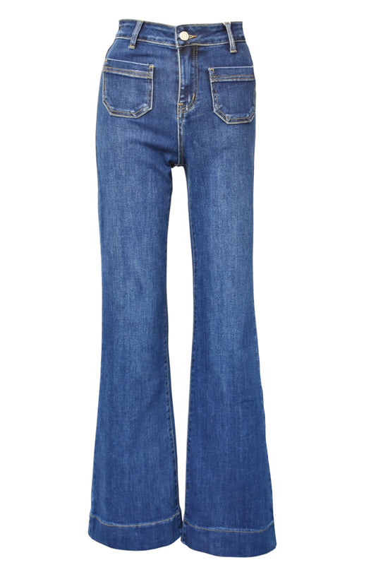 Dark Denim Front Pocket Flared Jeans