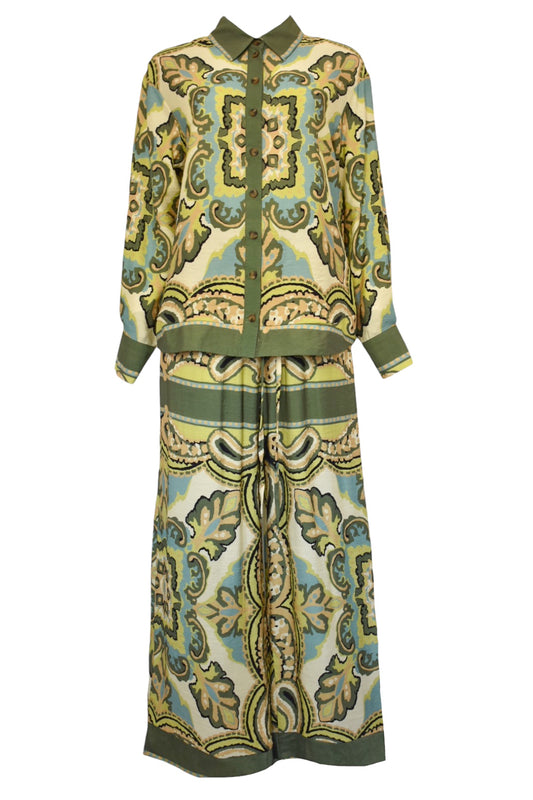 Green Printed Long Sleeve Top & Wide Leg Trousers Co-ord