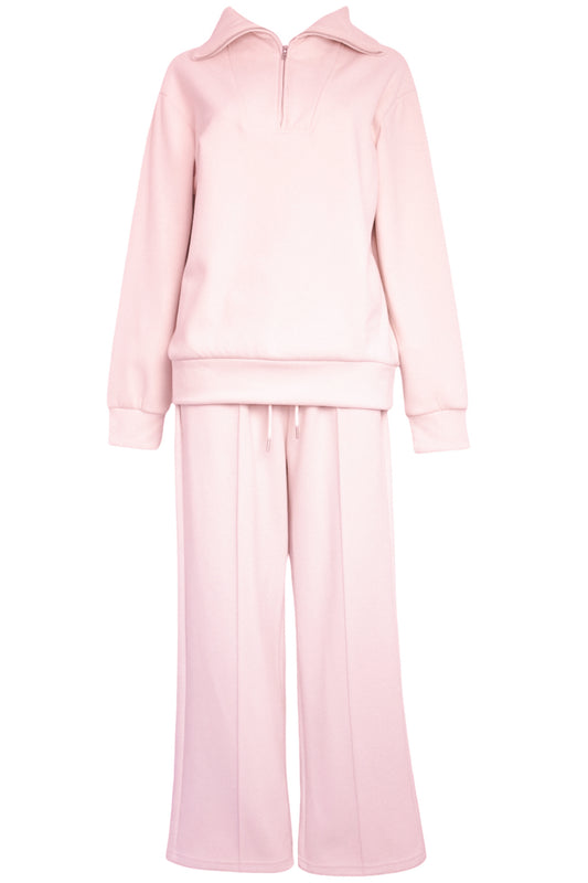 Pink Quarter Zip & Wide Leg Trouser Loungesuit