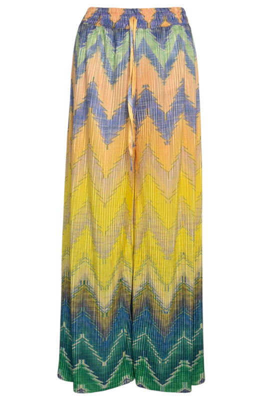 Yellow Zig Zag Pleated Wide Leg Trousers