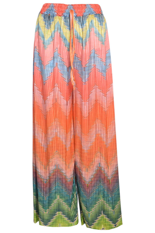Orange Zig Zig Pleated Wide Leg Trousers