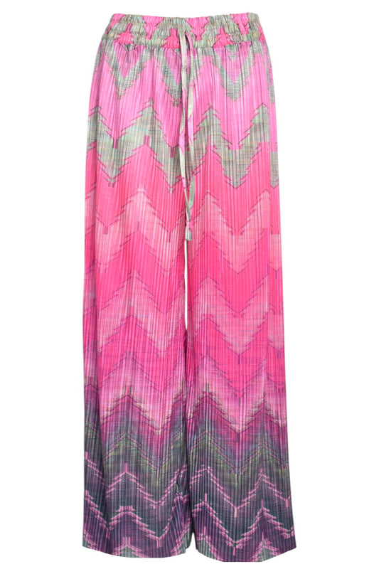 Fuchsia Zig Zig Pleated Wide Leg Trousers