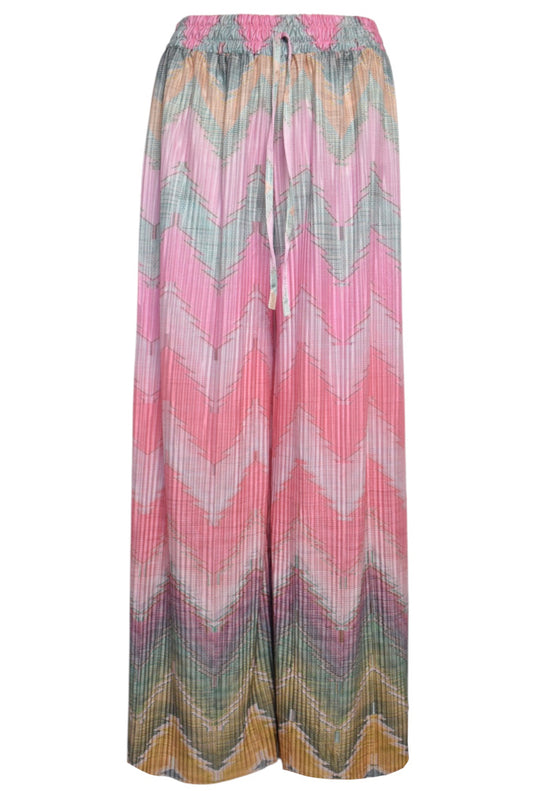 Pink Zig Zag Pleated Wide Leg Trousers