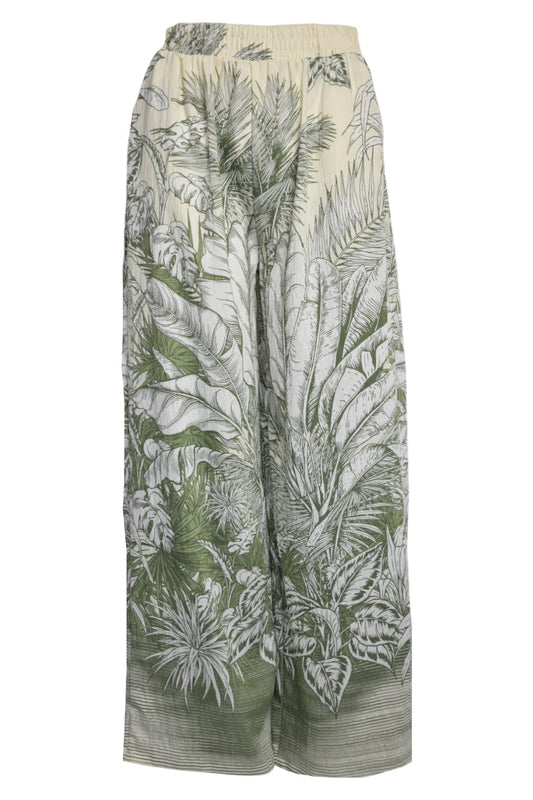 Khaki Tropical Wide Leg Trousers