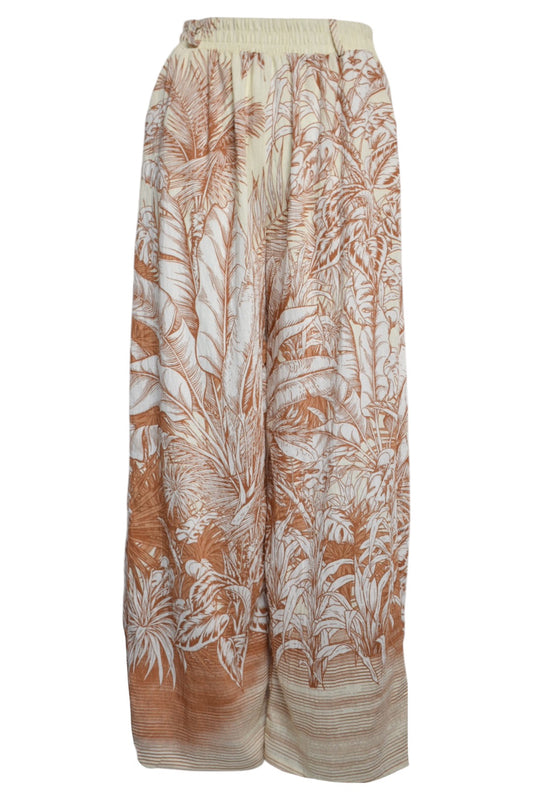 Tan Tropical Wide Leg Trousers
