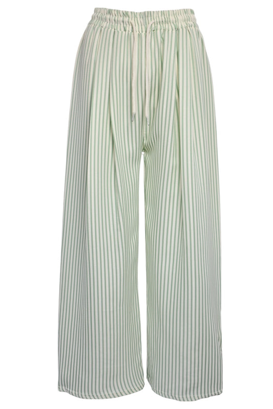 Sage & White Striped Wide Leg Trousers