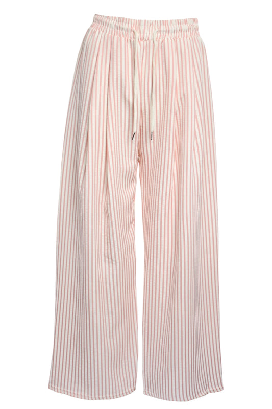 Pink & White Striped Wide Leg Trousers