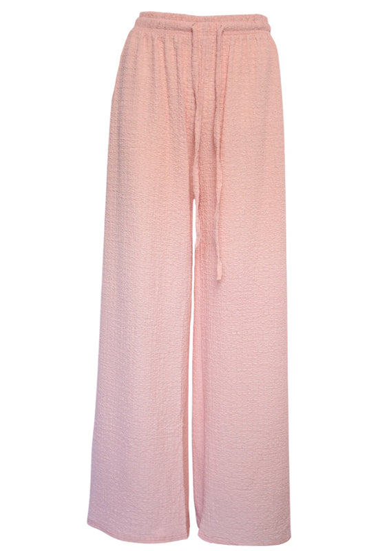 Pink Crinkle Wide Leg Trousers