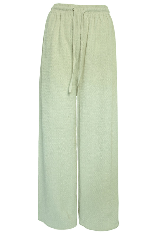 Sage Crinkle Wide Leg Trousers
