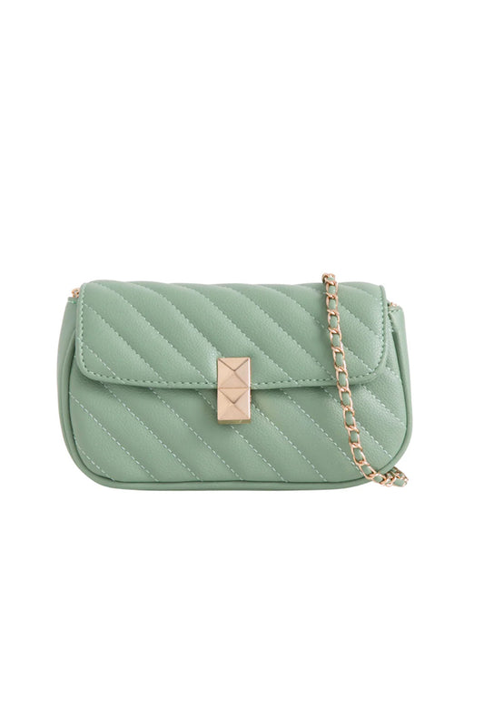Sage Quilted Stripe Cross Body Bag