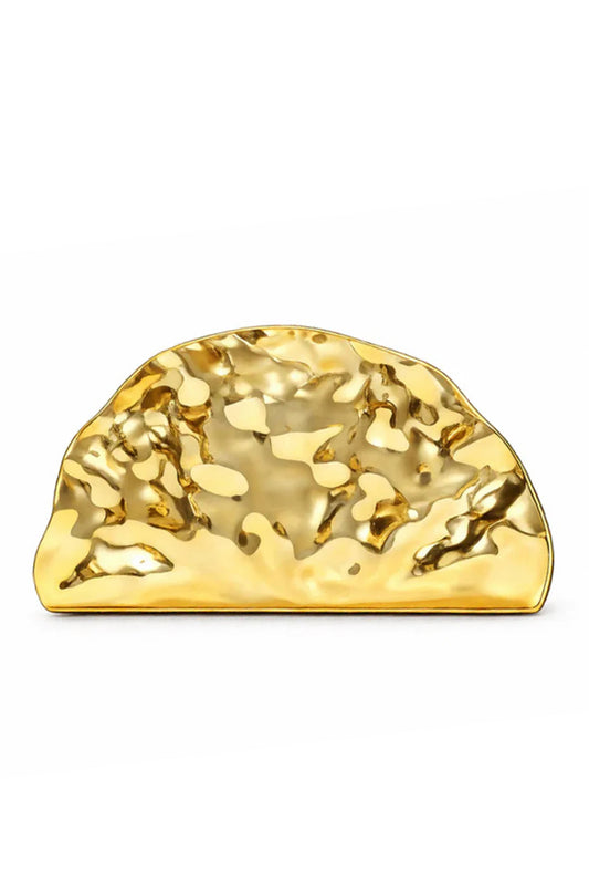 Gold Metallic Wave Half Moon Box Clutch