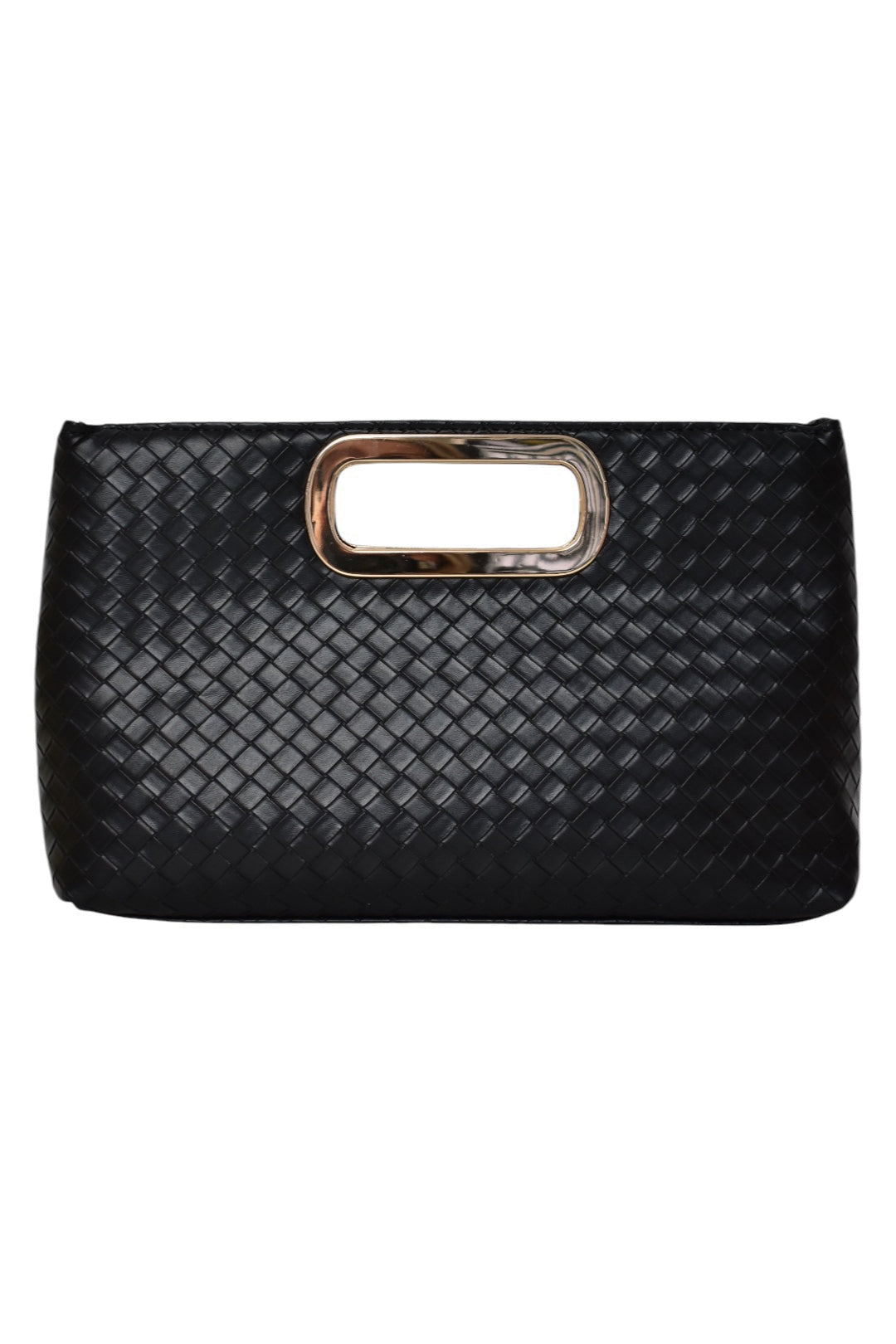 Black Woven Rectangle Grab Handle Clutch
