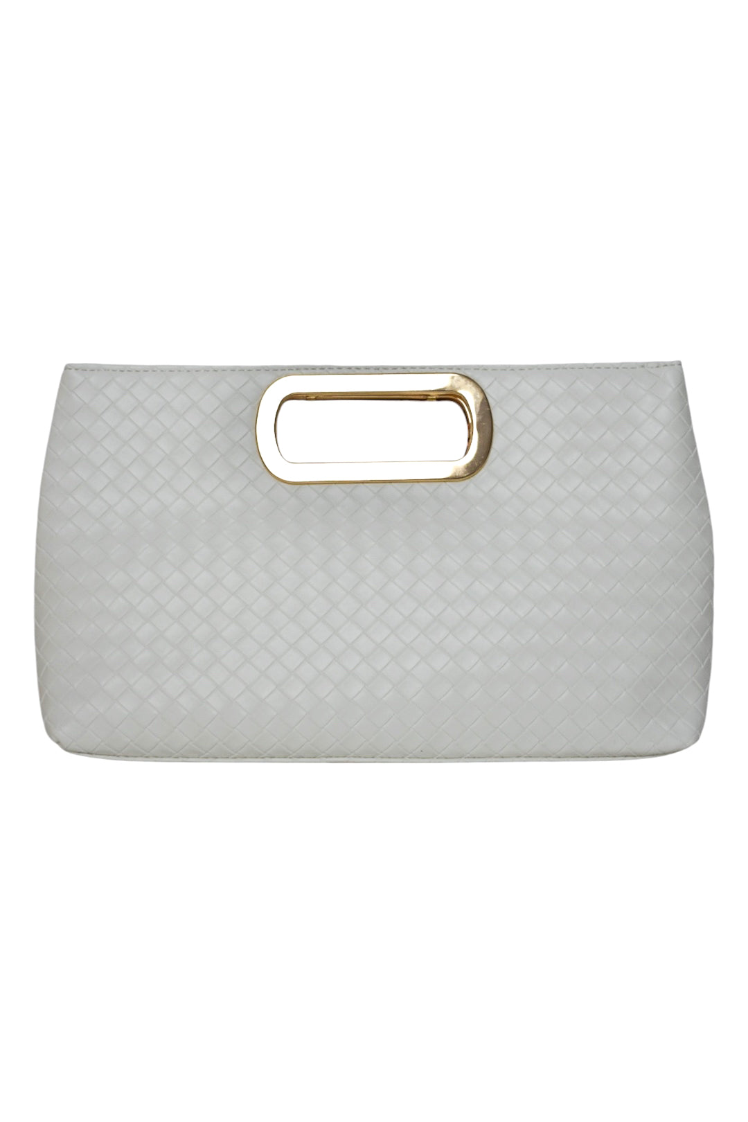 White Woven Rectangle Grab Handle Clutch
