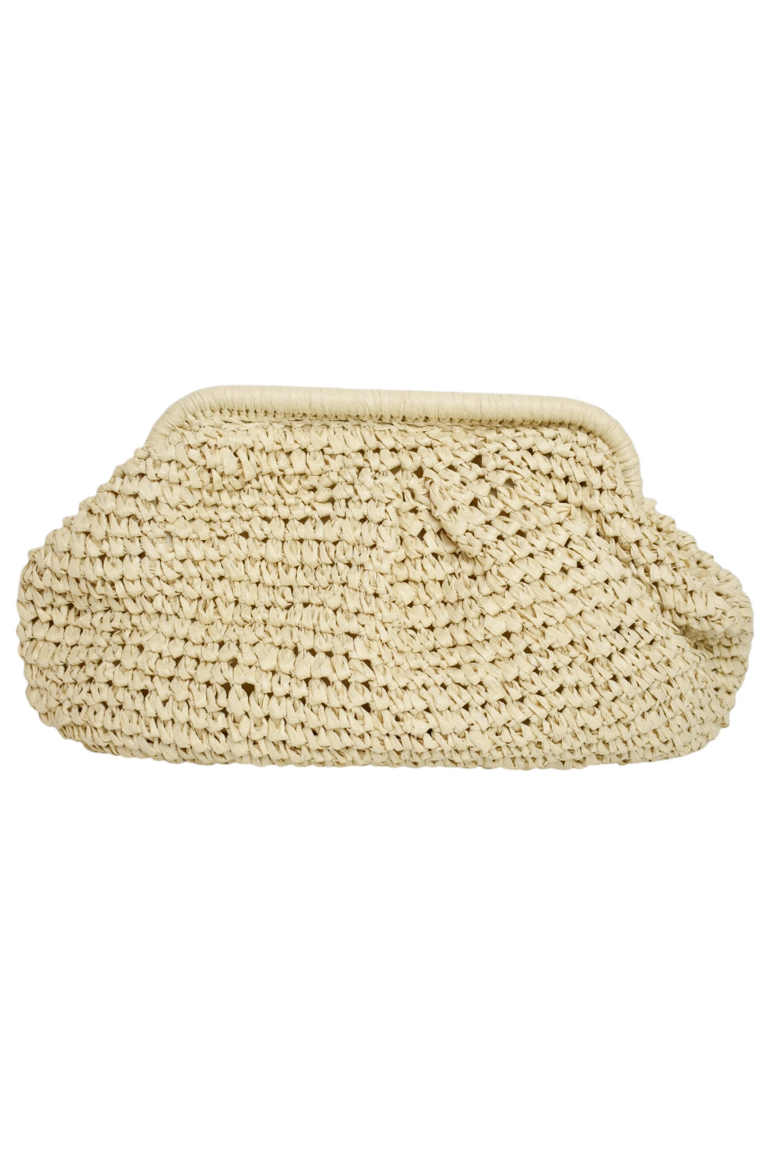 Beige Woven Straw Clutch Bag