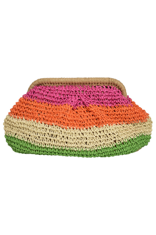 Multi Striped Woven Straw Clutch Bag