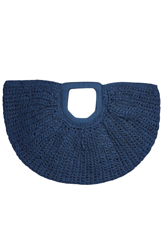 Navy Half Moon Woven Straw Oversized Grab Bag