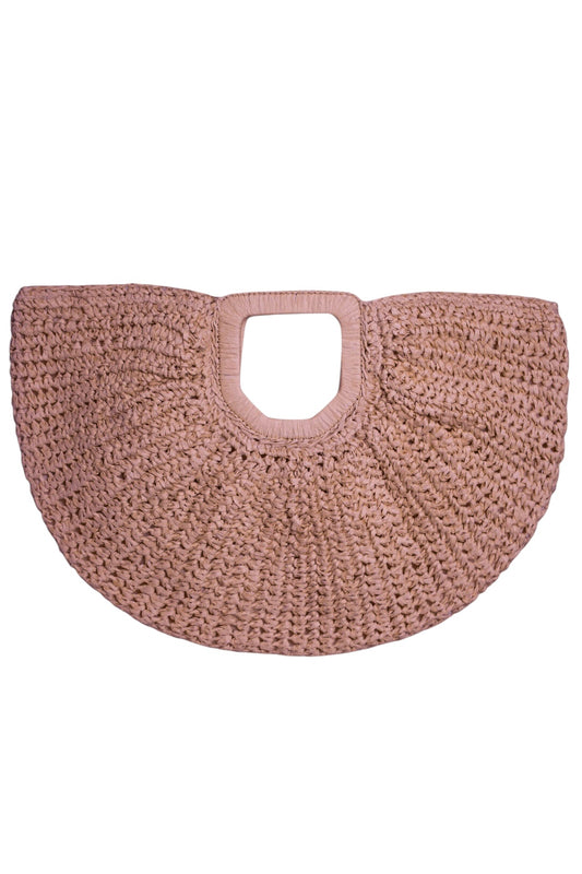 Pink Half Moon Woven Straw Oversized Grab Bag